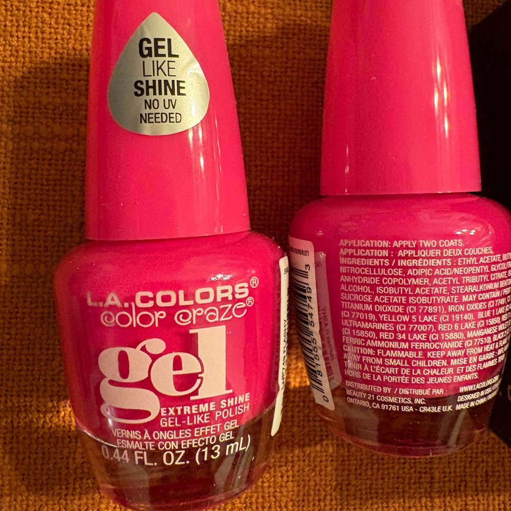 L.A. Colors Flashy Pink Gel Shine Nail Polish 2 pack!